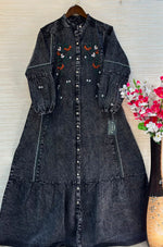 1210 Embroidered Denim Gown - Acid Black