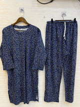 1448 Korean Printed Night Wear - Dark Blue