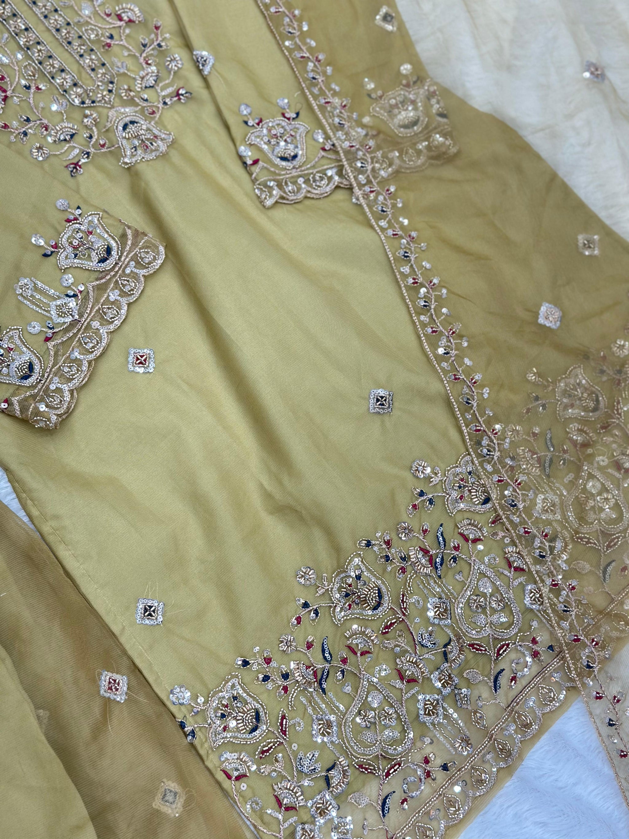 633 Pakistani Hand-Work Embroidery Sharara Set