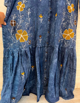 1193 Embroidered Denim Gown - Navy Blue