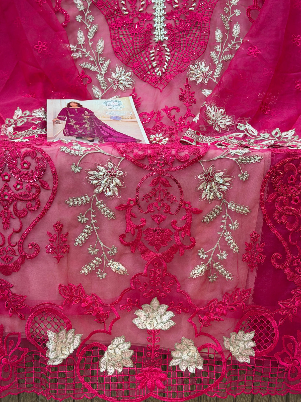 1437 Pakistani Unstitched Partywear - Pink