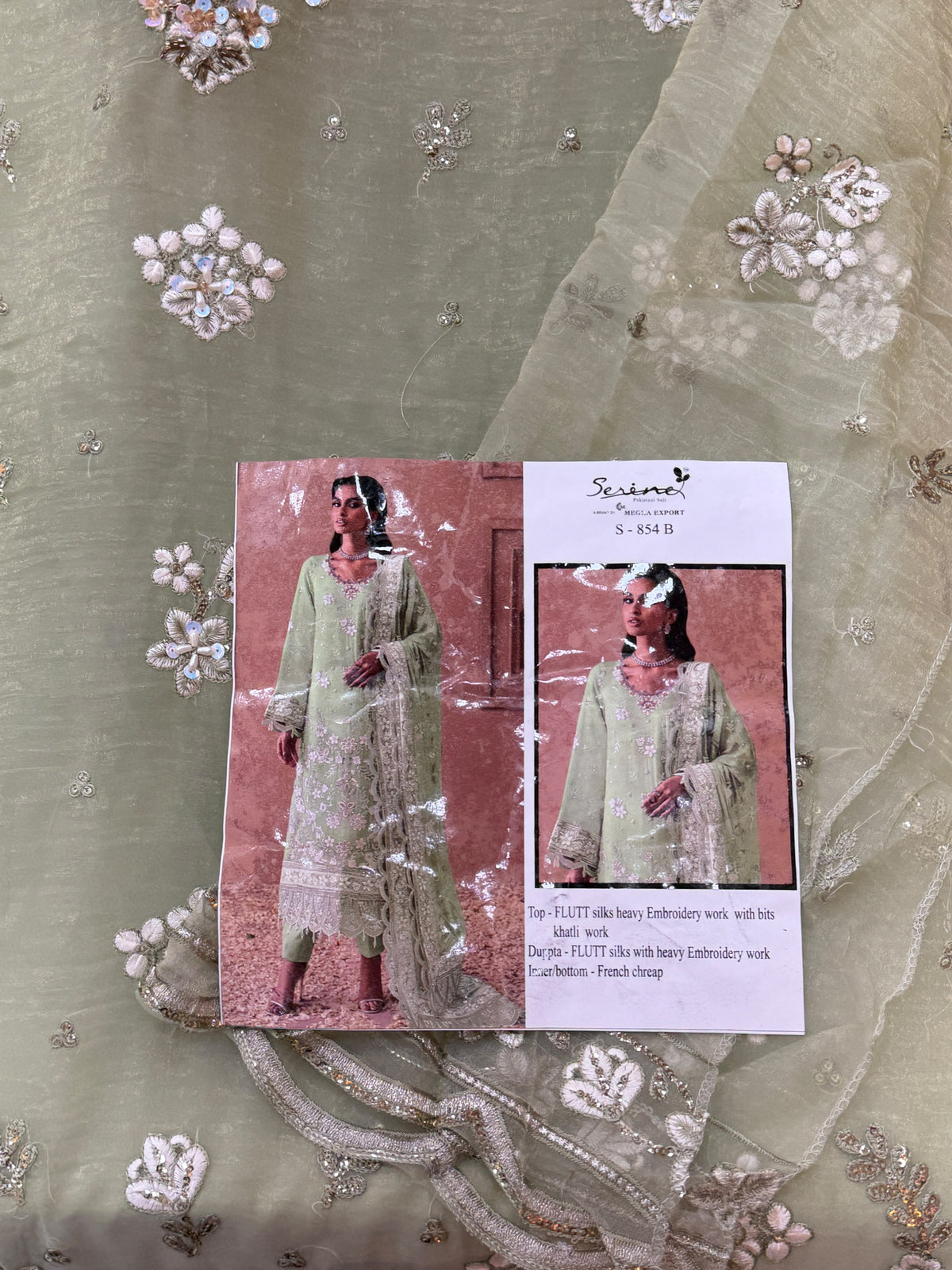 1438 Pakistani Unstitched Partywear - Pista Green