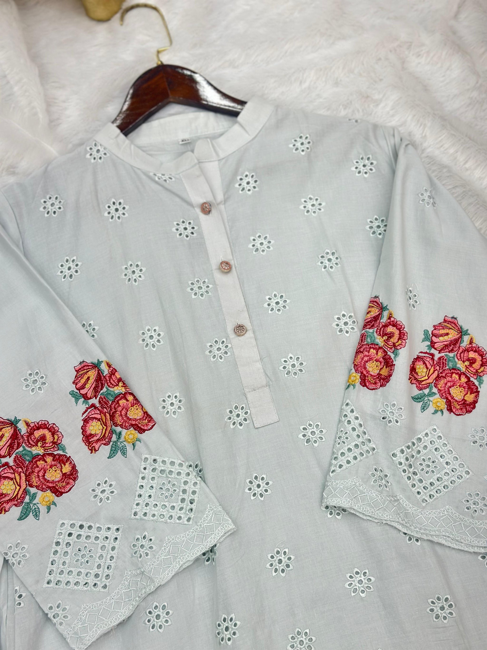 659 Premium Pakistani Lawn Cordset Set - Aqua