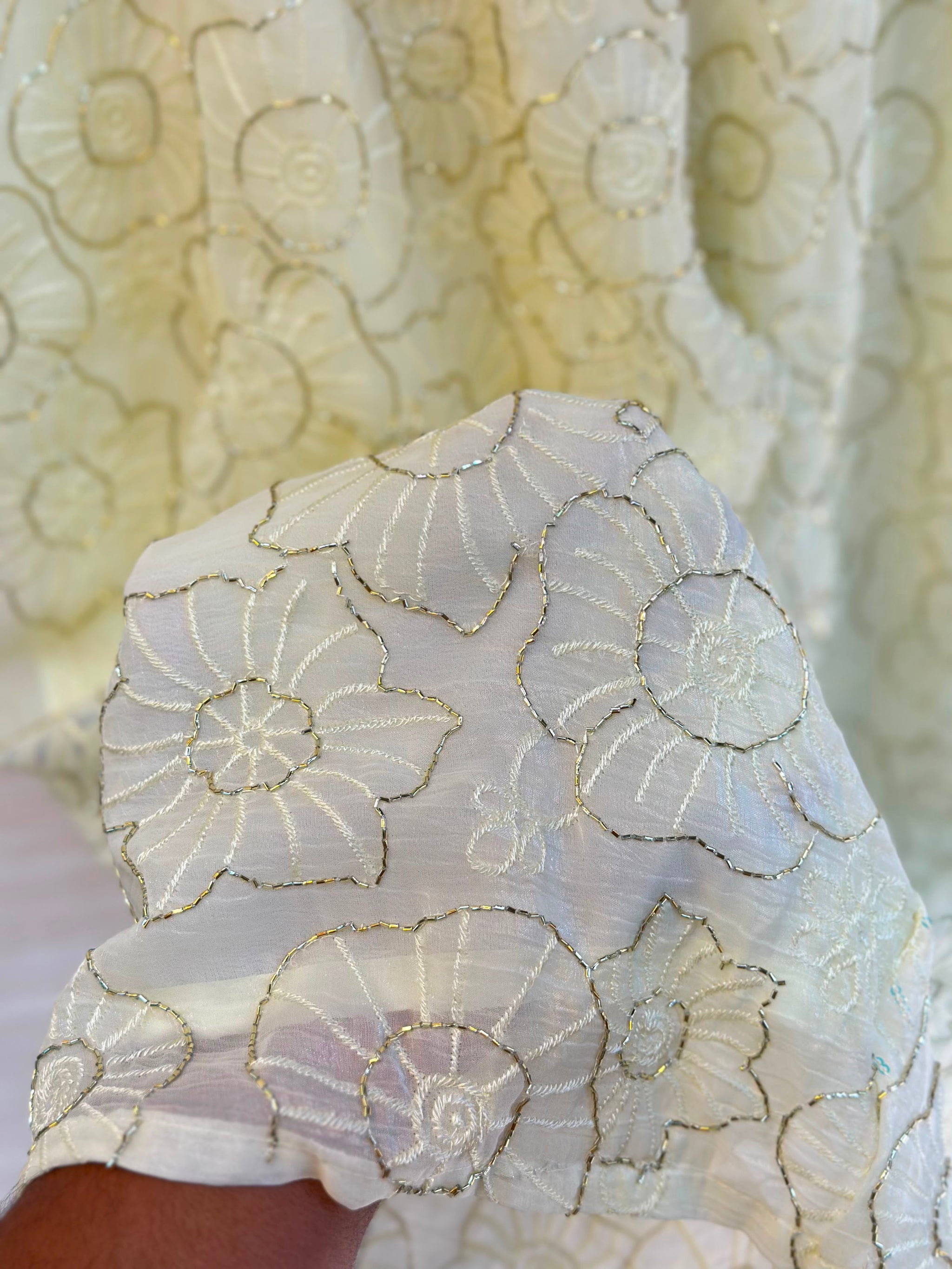 1204 Floral Hand-Work Partywear - Ivory