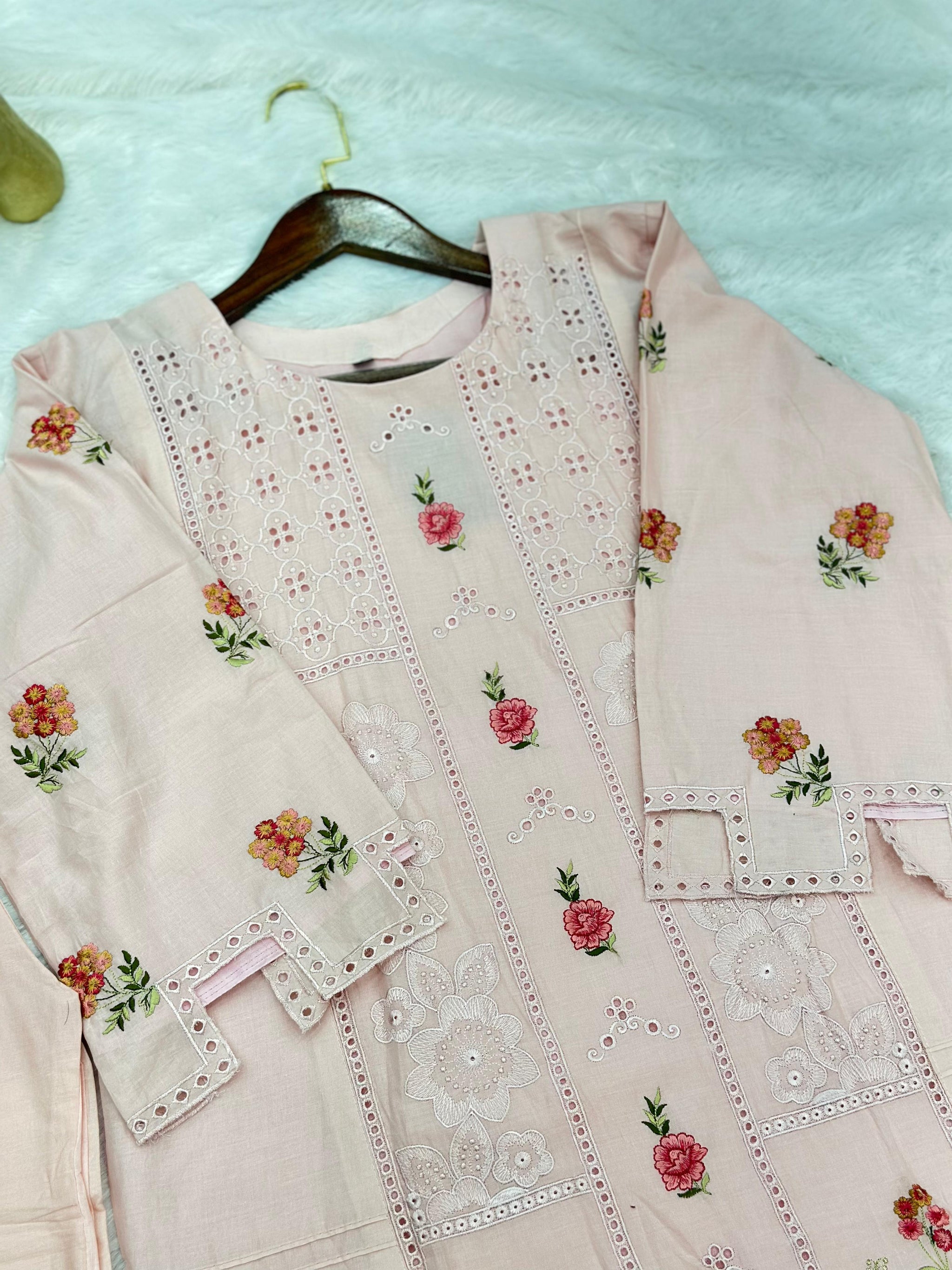 660 Premium Pakistani Lawn Cordset Set - Pink