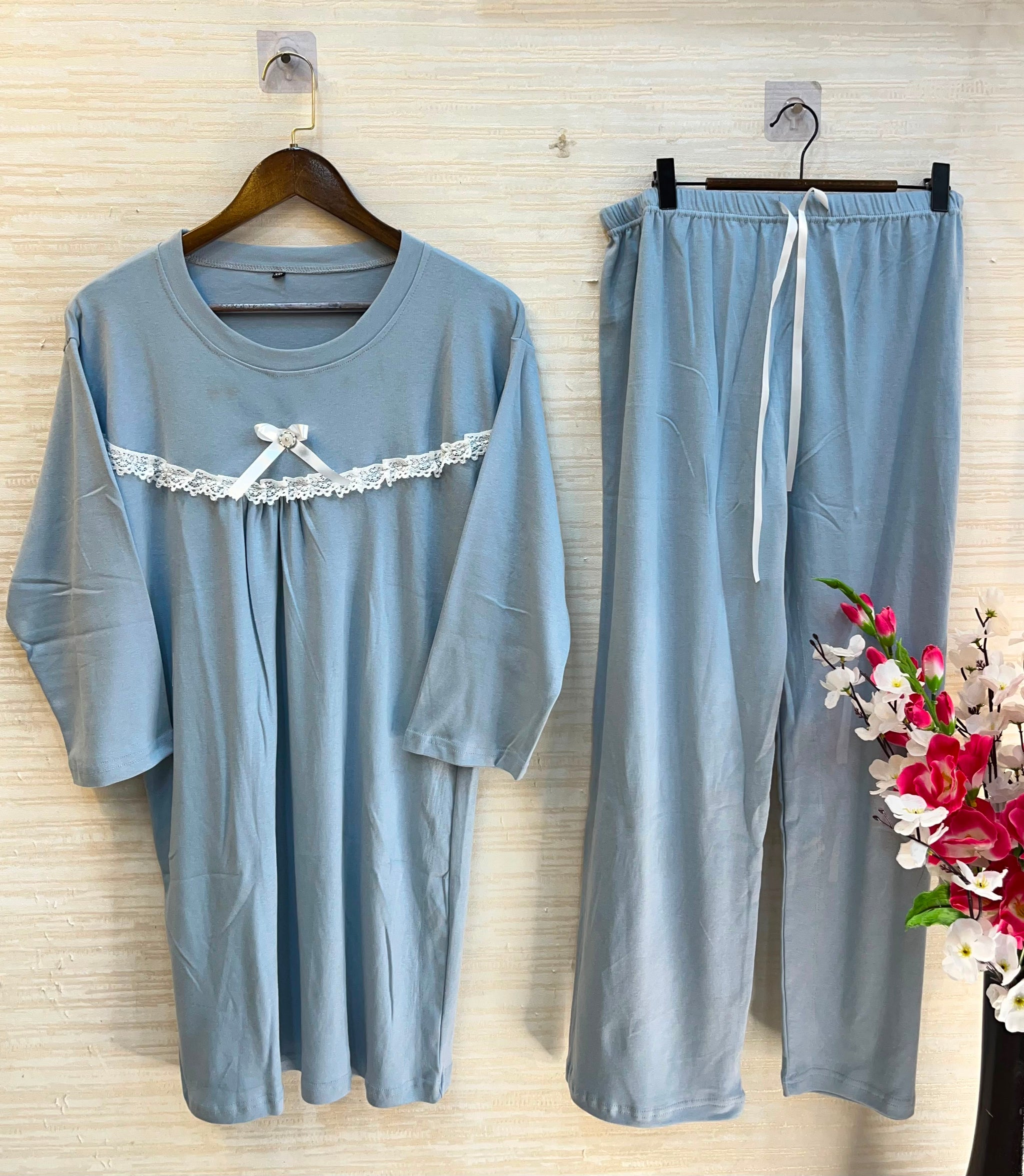1211 Korean Bow Night Wear - Ice Blue
