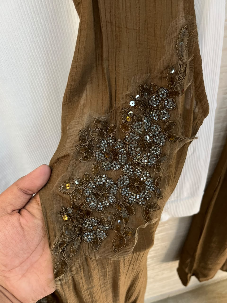 1191 Embroidered Shrug Coord Set - Mocha
