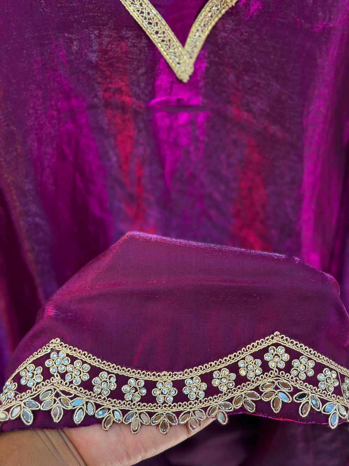 1204 Floral Hand-Work Partywear - Plum
