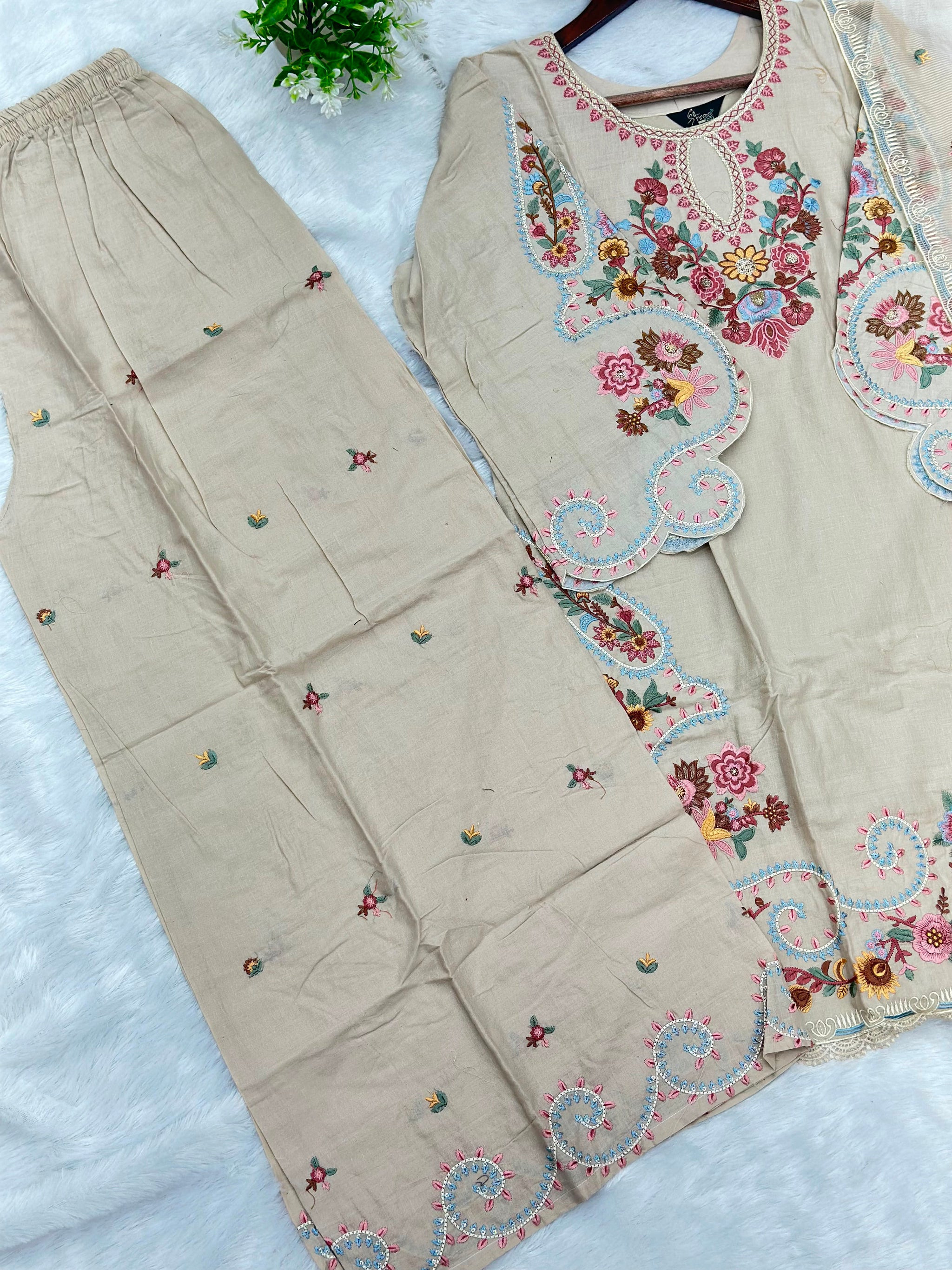 708 Pakistani Embroidery Coord set - Beige