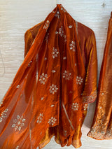 1204 Floral Hand-Work Partywear - Burnt Orange