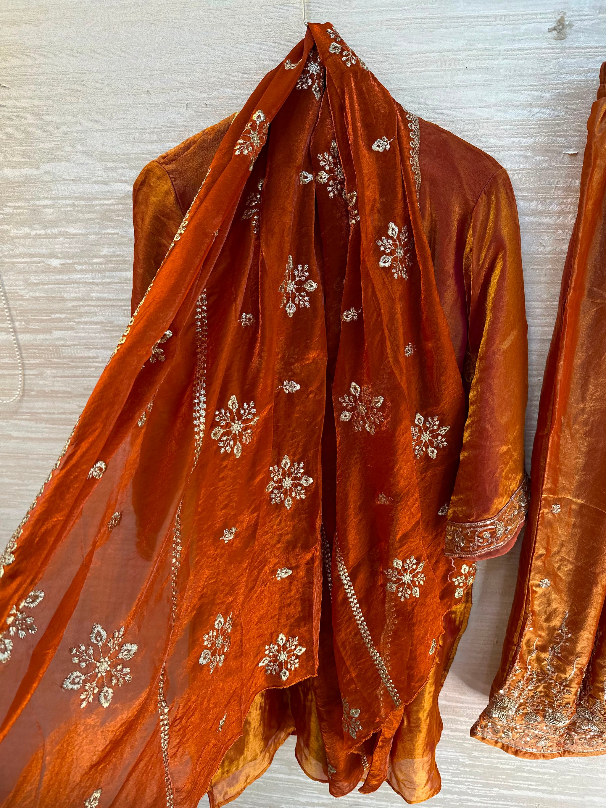 1204 Floral Hand-Work Partywear - Burnt Orange