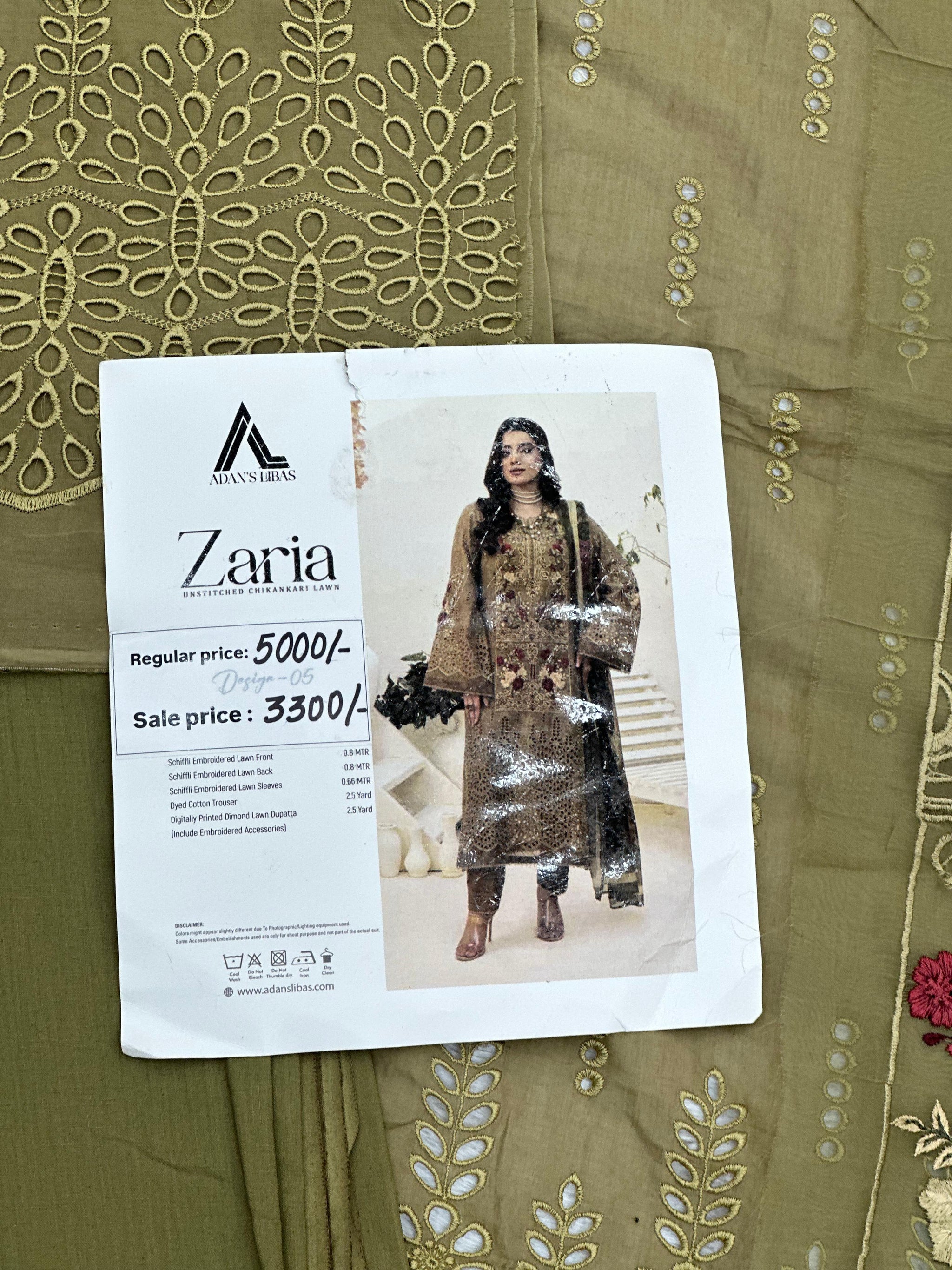 891 Unstitched OG Adan's Libas Zaria Chikankari Lawn Suit