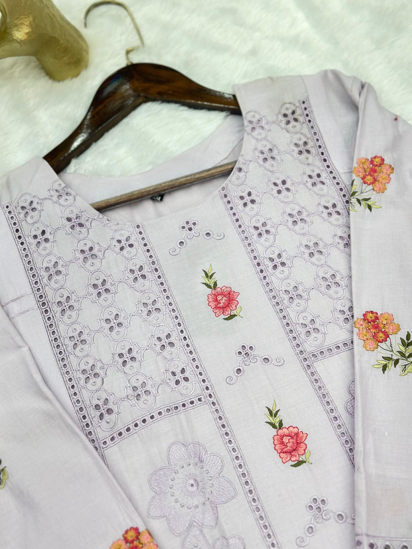 660 Premium Pakistani Lawn Cordset Set - Ash Lilac