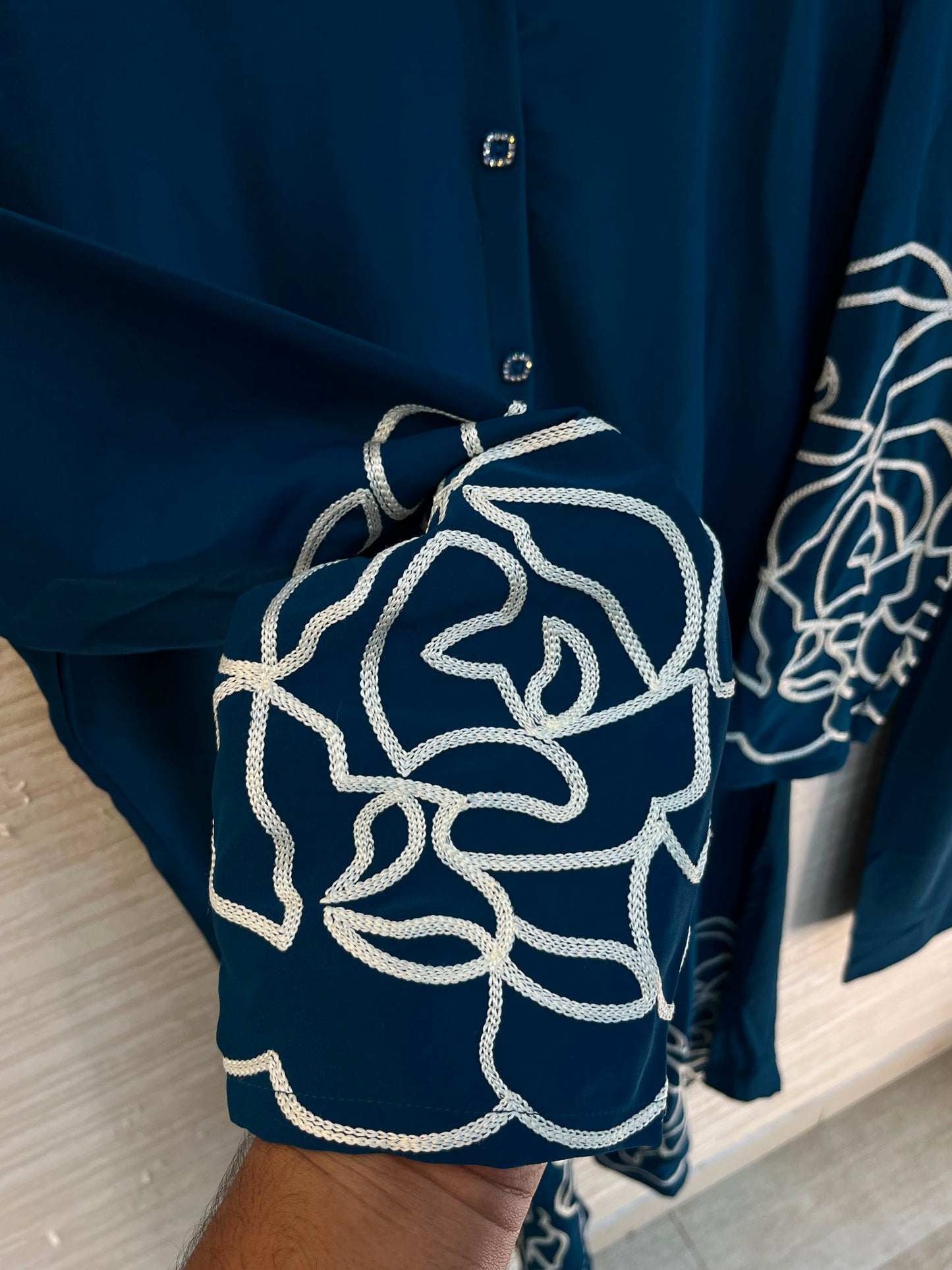 1194 Floral Embroidered Coord Set - Teal Blue