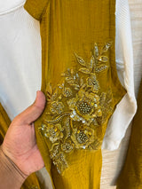 1191 Embroidered Shrug Coord Set - Mustard