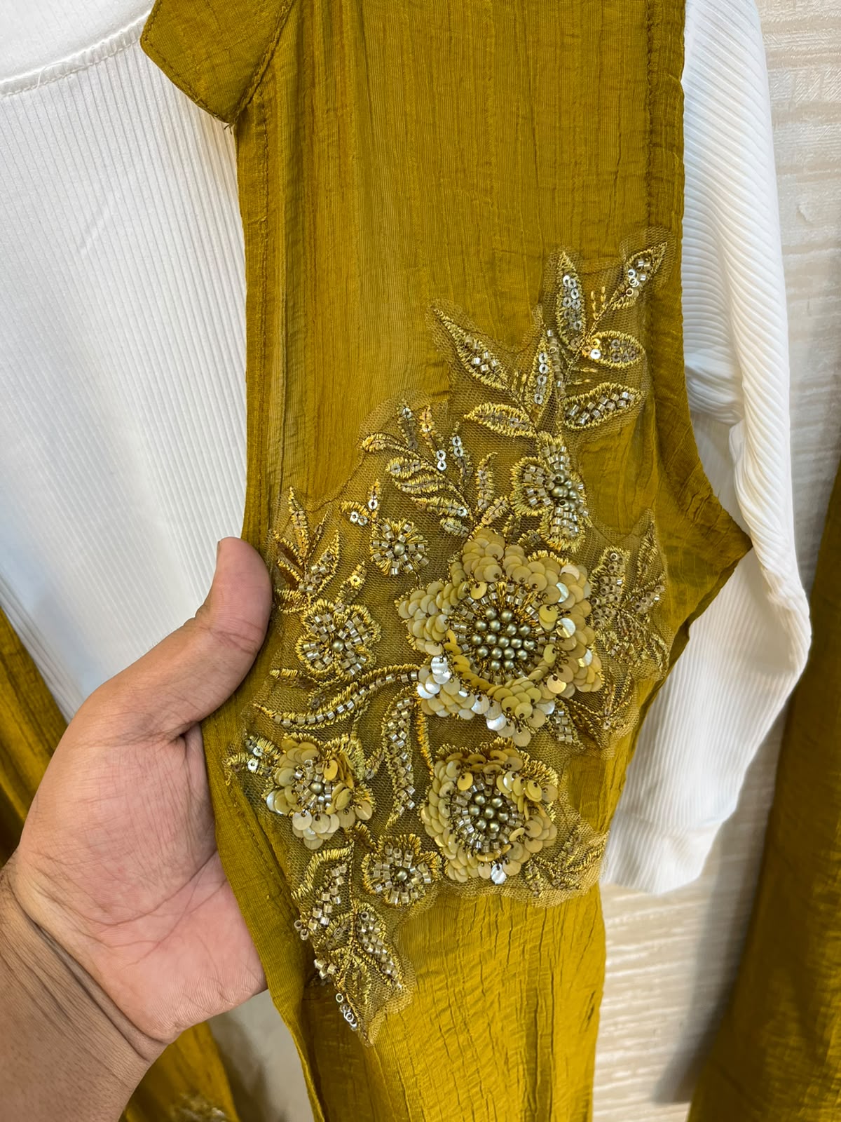 1191 Embroidered Shrug Coord Set - Mustard