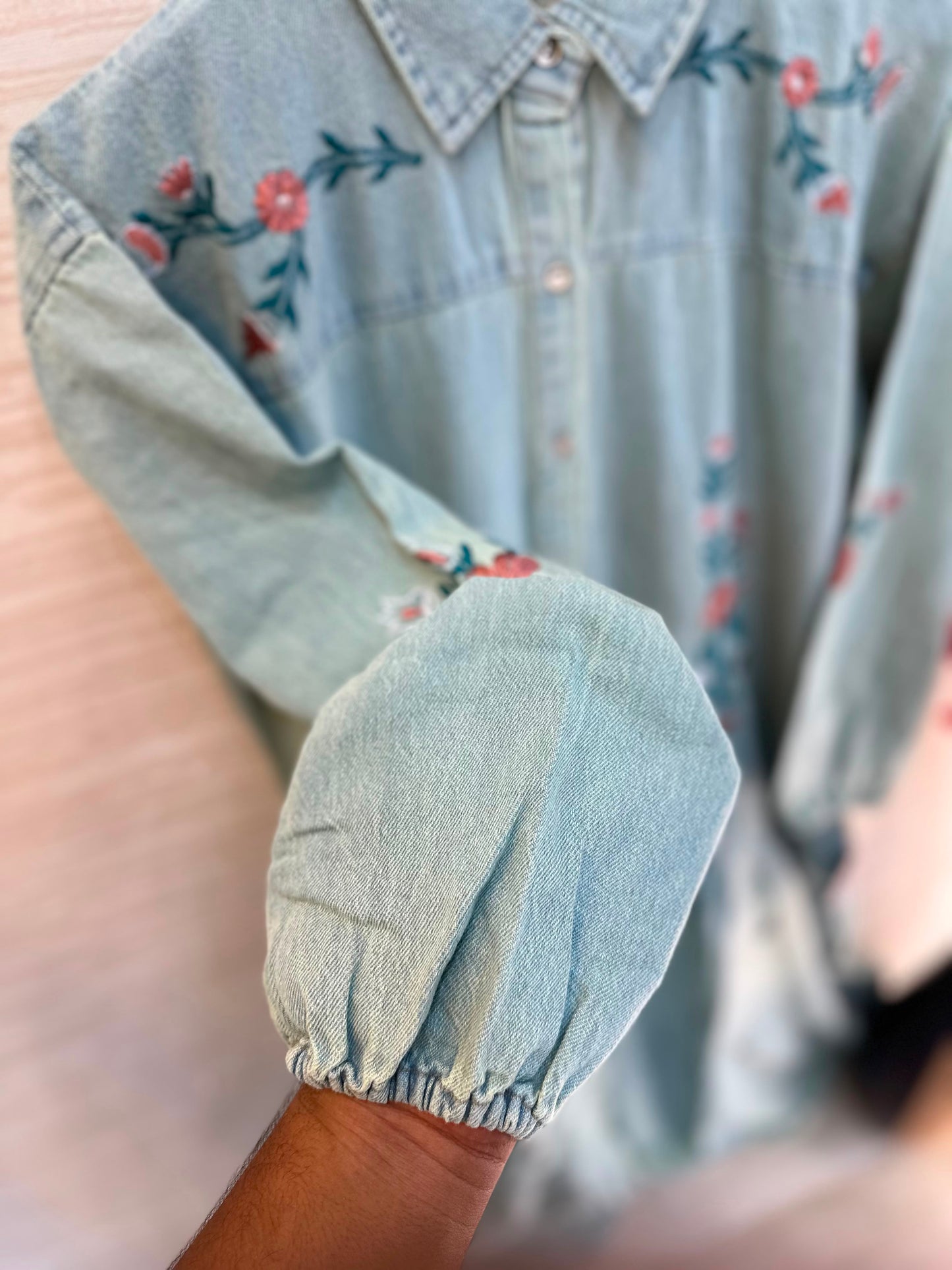 1210 Embroidered Denim Gown - Ice Blue