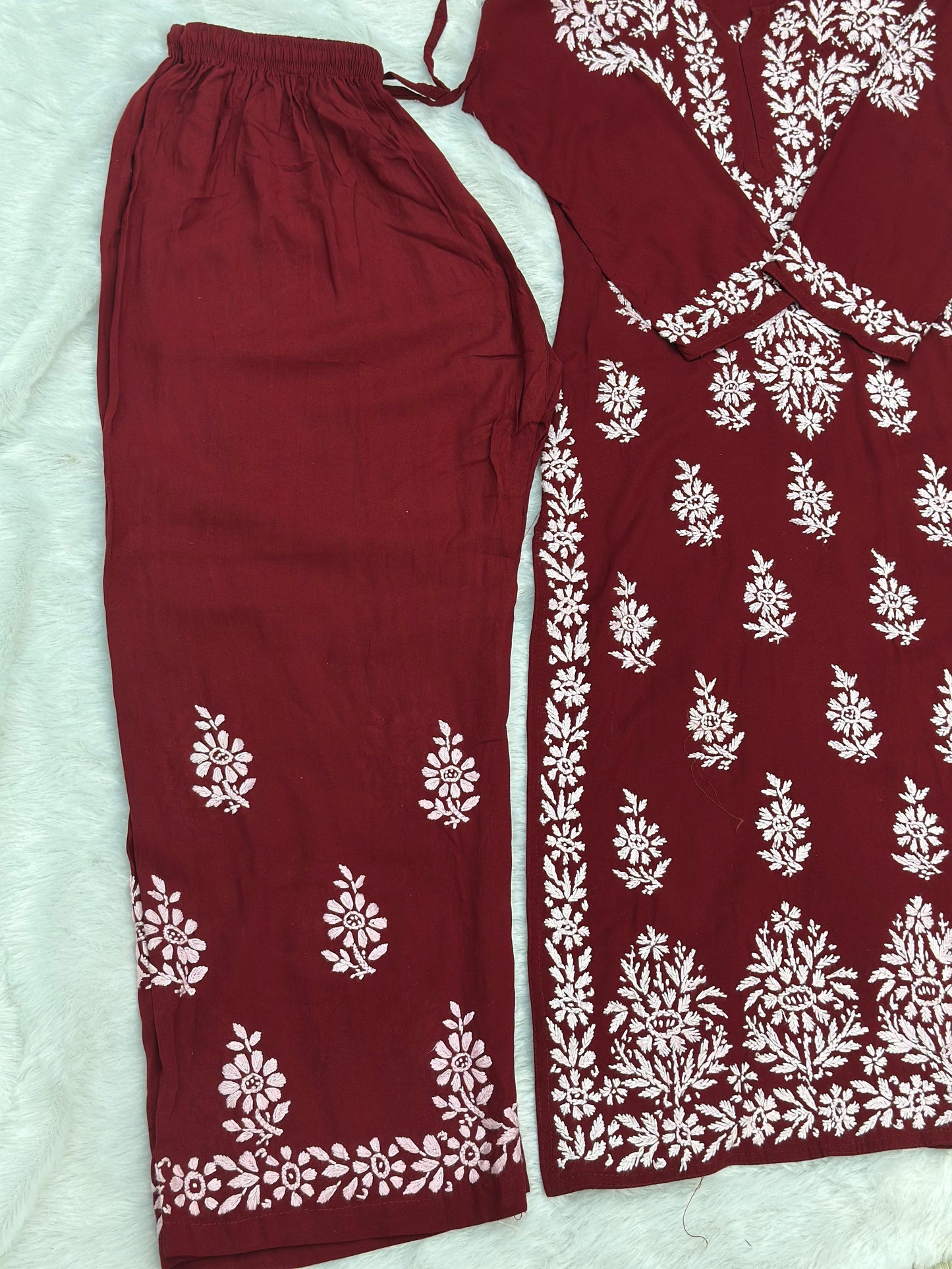 664 Lucknowi Palazzo Set - Dark Red