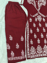 664 Lucknowi Palazzo Set - Dark Red