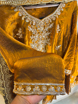 1204 Floral Hand-Work Partywear - Mustard Gold