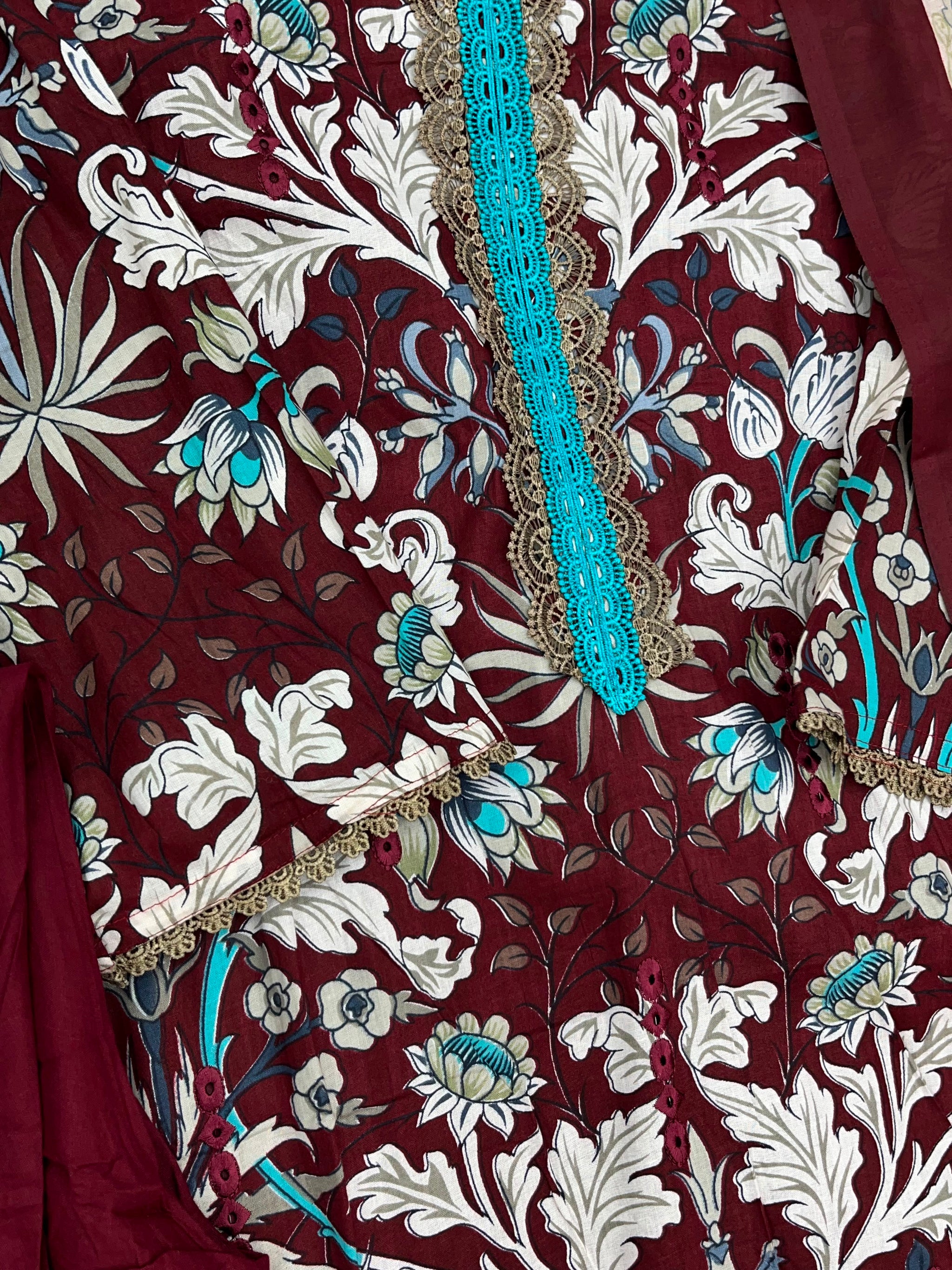 1320 Pakistani Chikankari Lawn Suit -  Brown