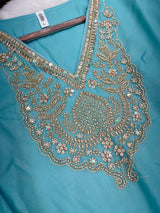 1204 Floral Hand-Work Partywear - Aqua