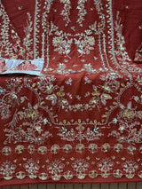 1444 Pakistani Unstitched Partywear - Reddish Brown