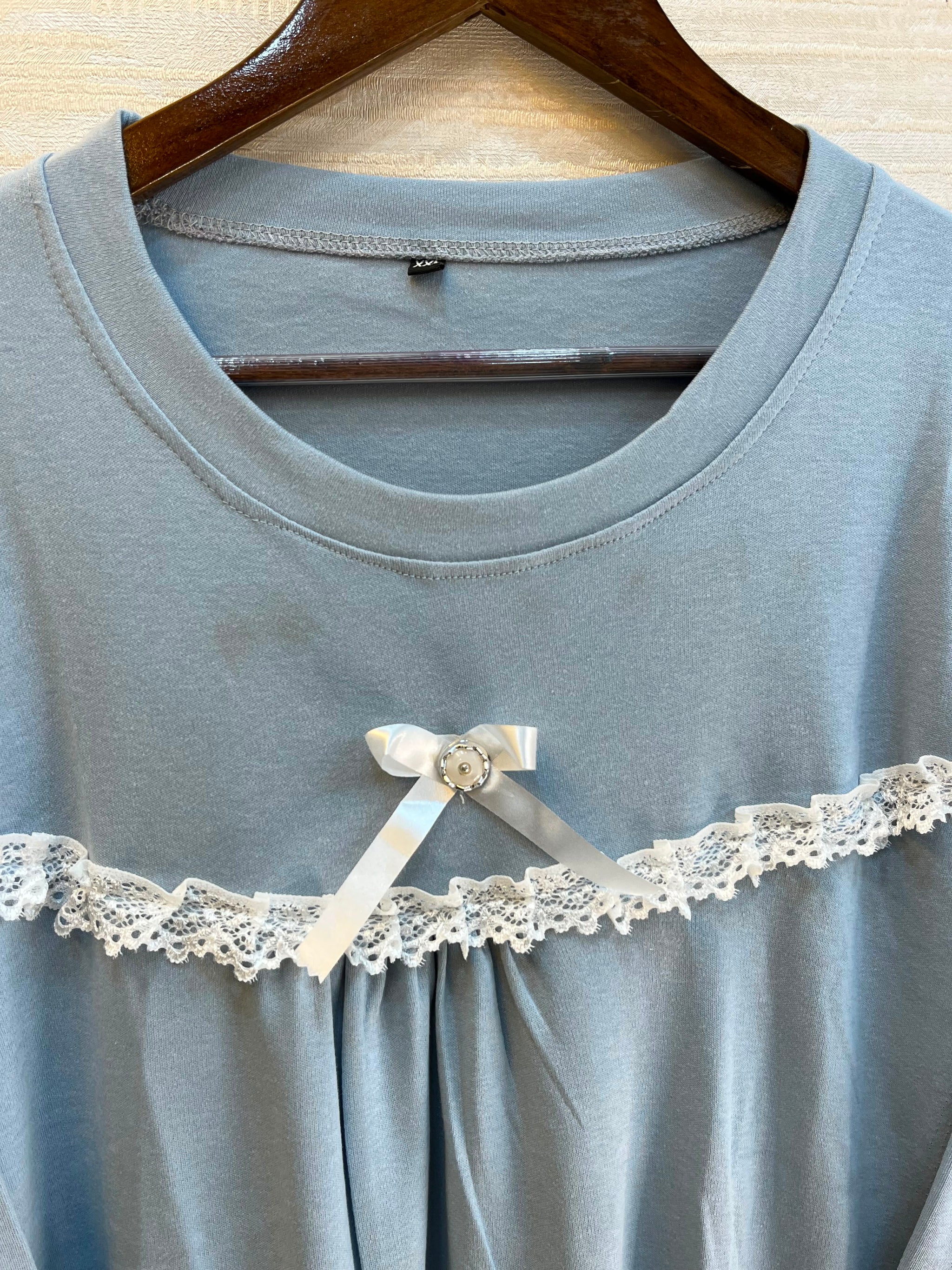 1211 Korean Bow Night Wear - Ice Blue