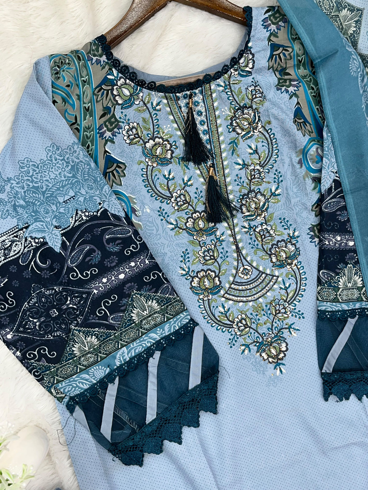 1449 Pakistani Embroidered Suit - Powder Blue