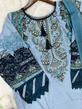 1449 Pakistani Embroidered Suit - Powder Blue