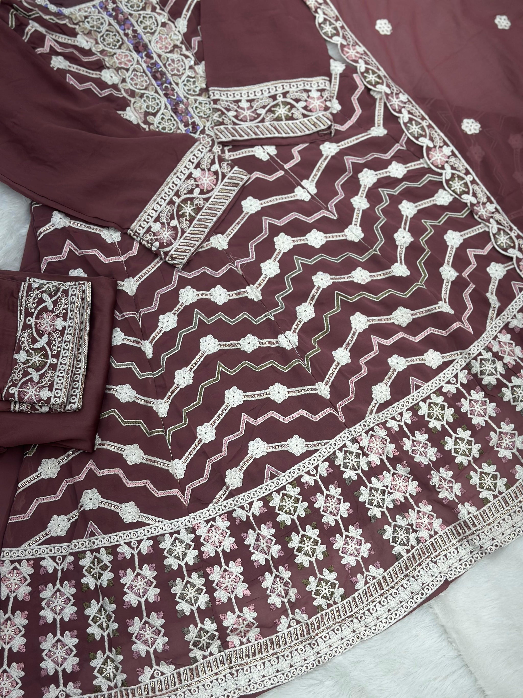 653 Pakistani Embroidered Frock Set - Onion Pink