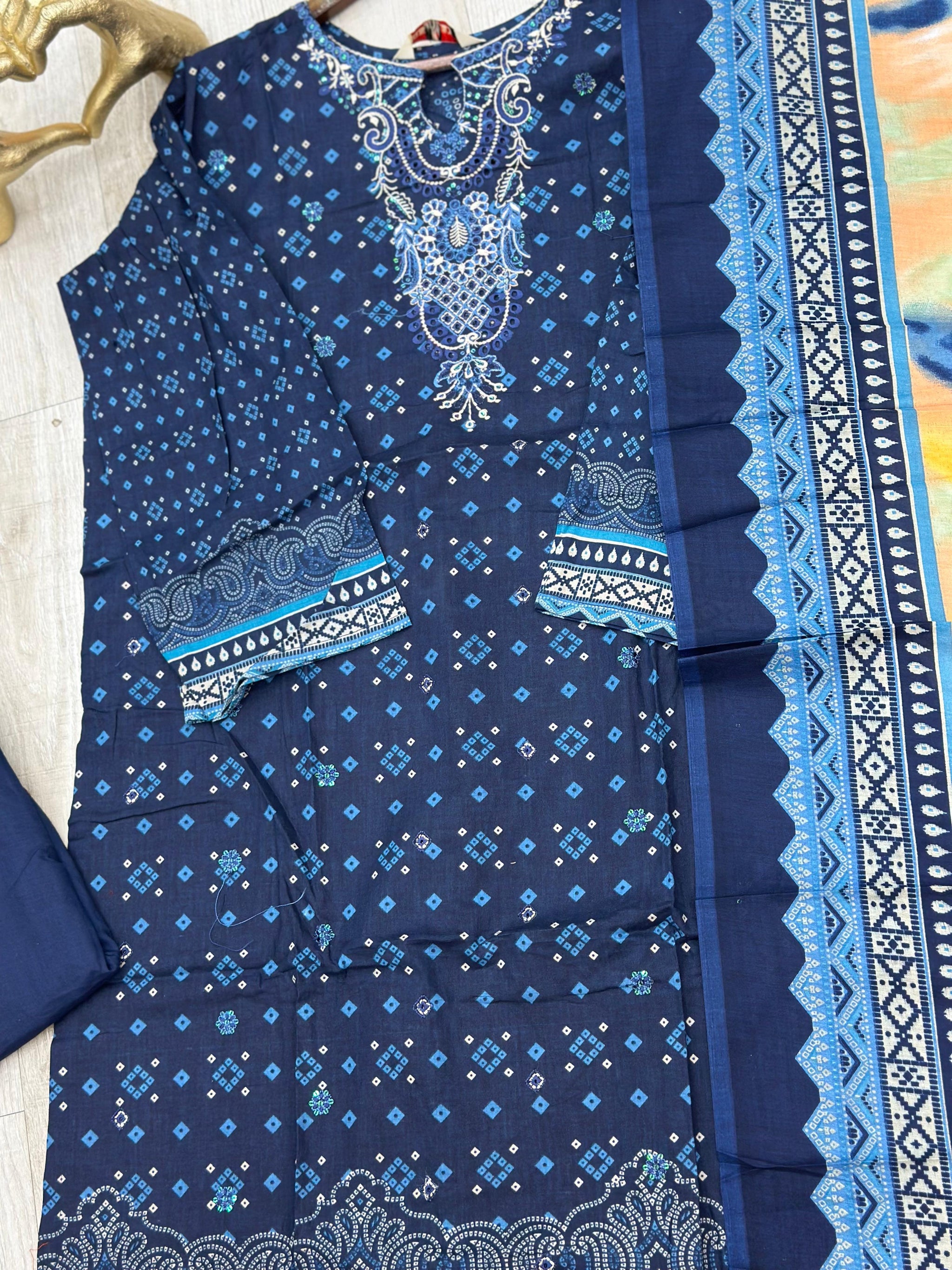 630 Premium Pakistani Lawn Suit - Navy Blue