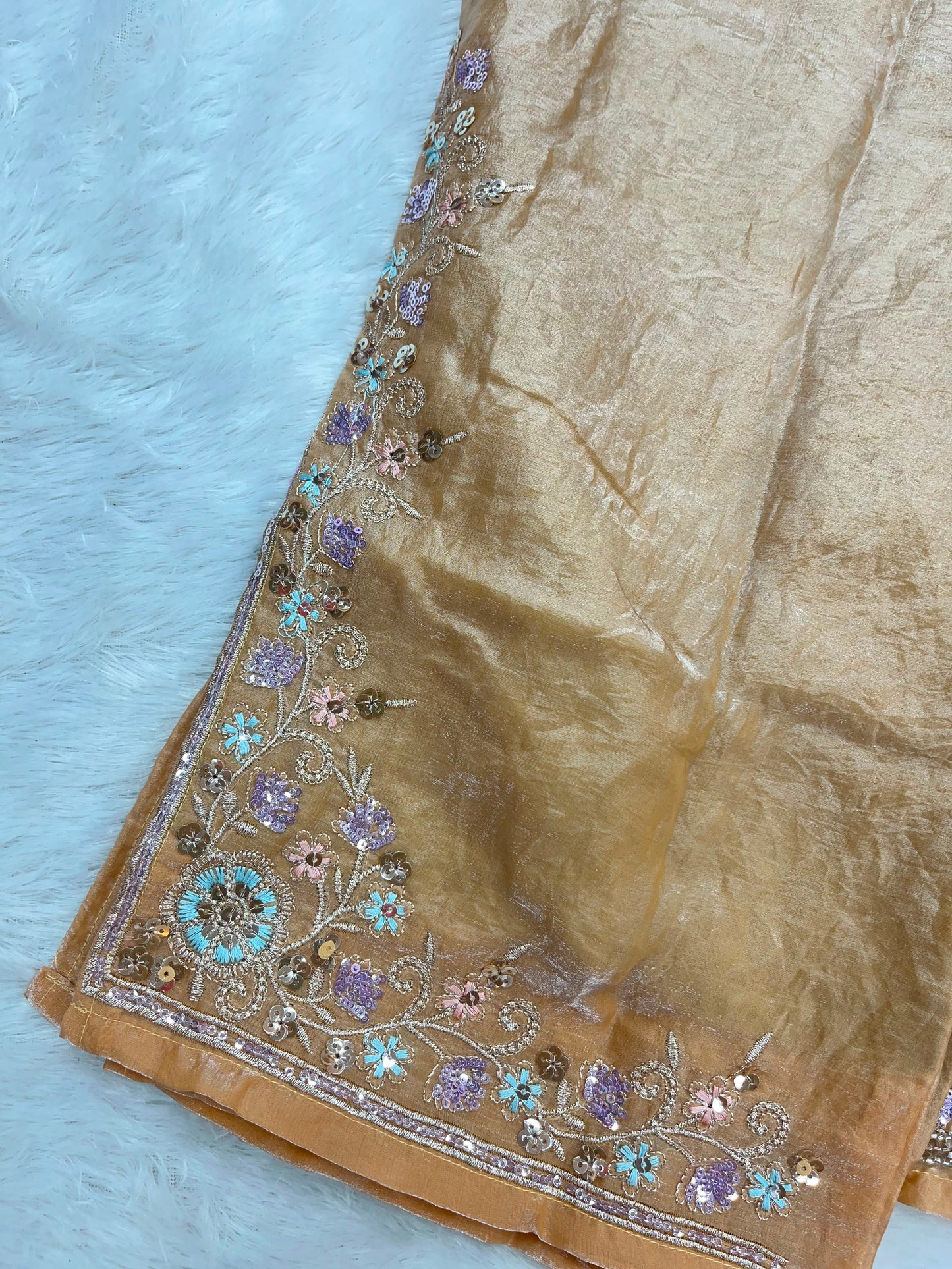 1204 Floral Hand-Work Partywear - Golden Beige