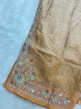 1204 Floral Hand-Work Partywear - Golden Beige