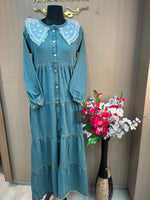 1229 Embroidered Denim Gown - Grey