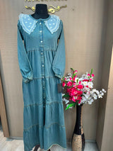 1229 Embroidered Denim Gown - Grey