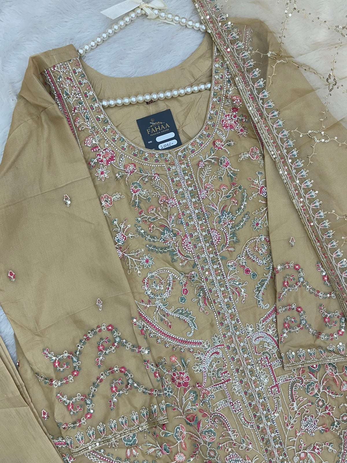 1434 Heavy Pakistani Partywear - Olive Green