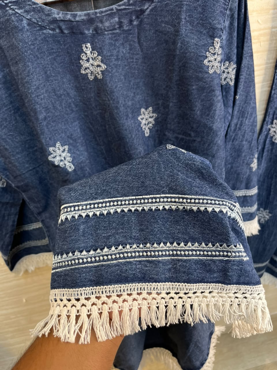 1189 Embroidered Denim Coordset - Dark Blue