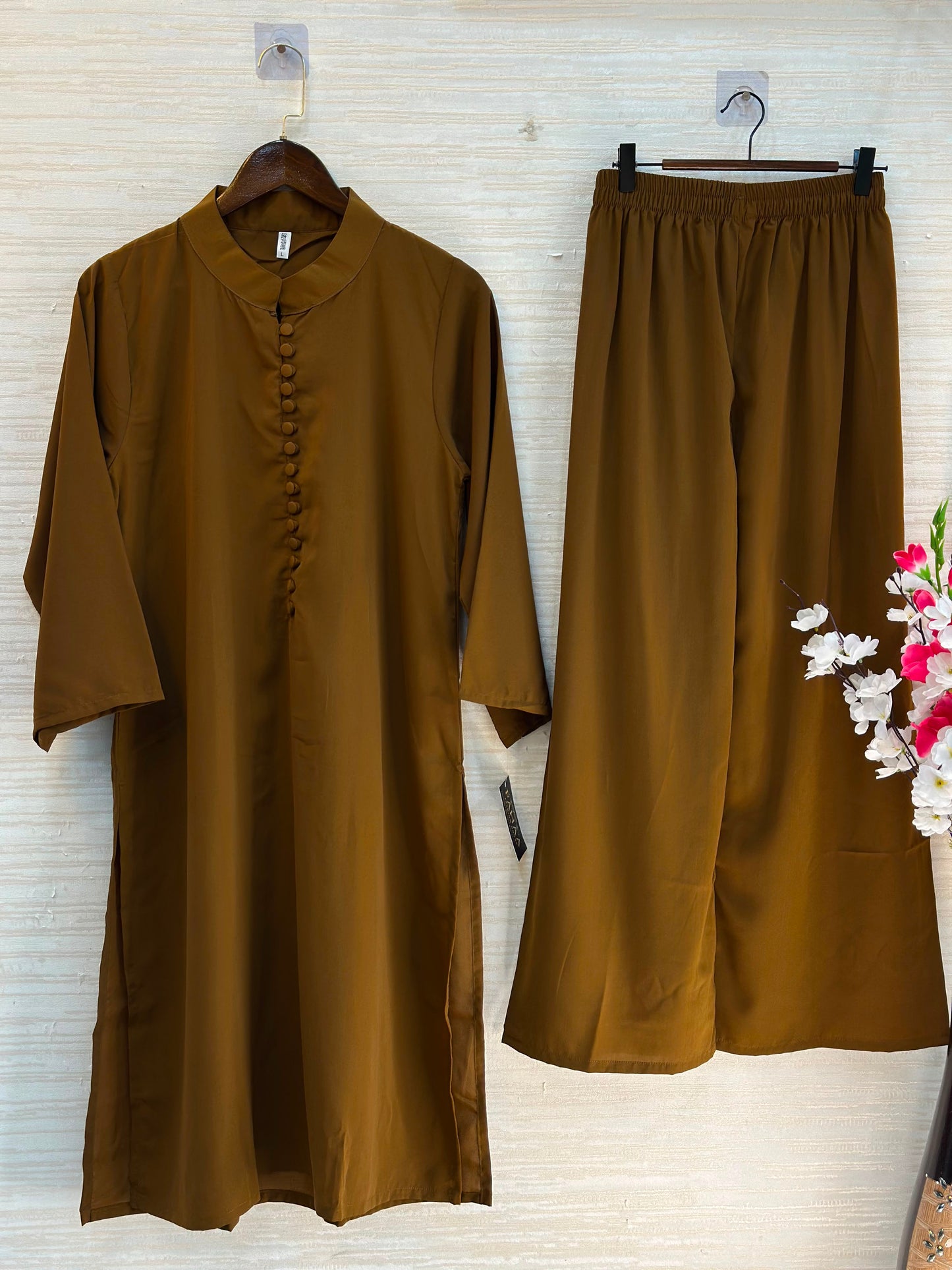 1062 Modest Mandarin Coord Set - Brown
