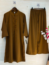 1062 Modest Mandarin Coord Set - Brown