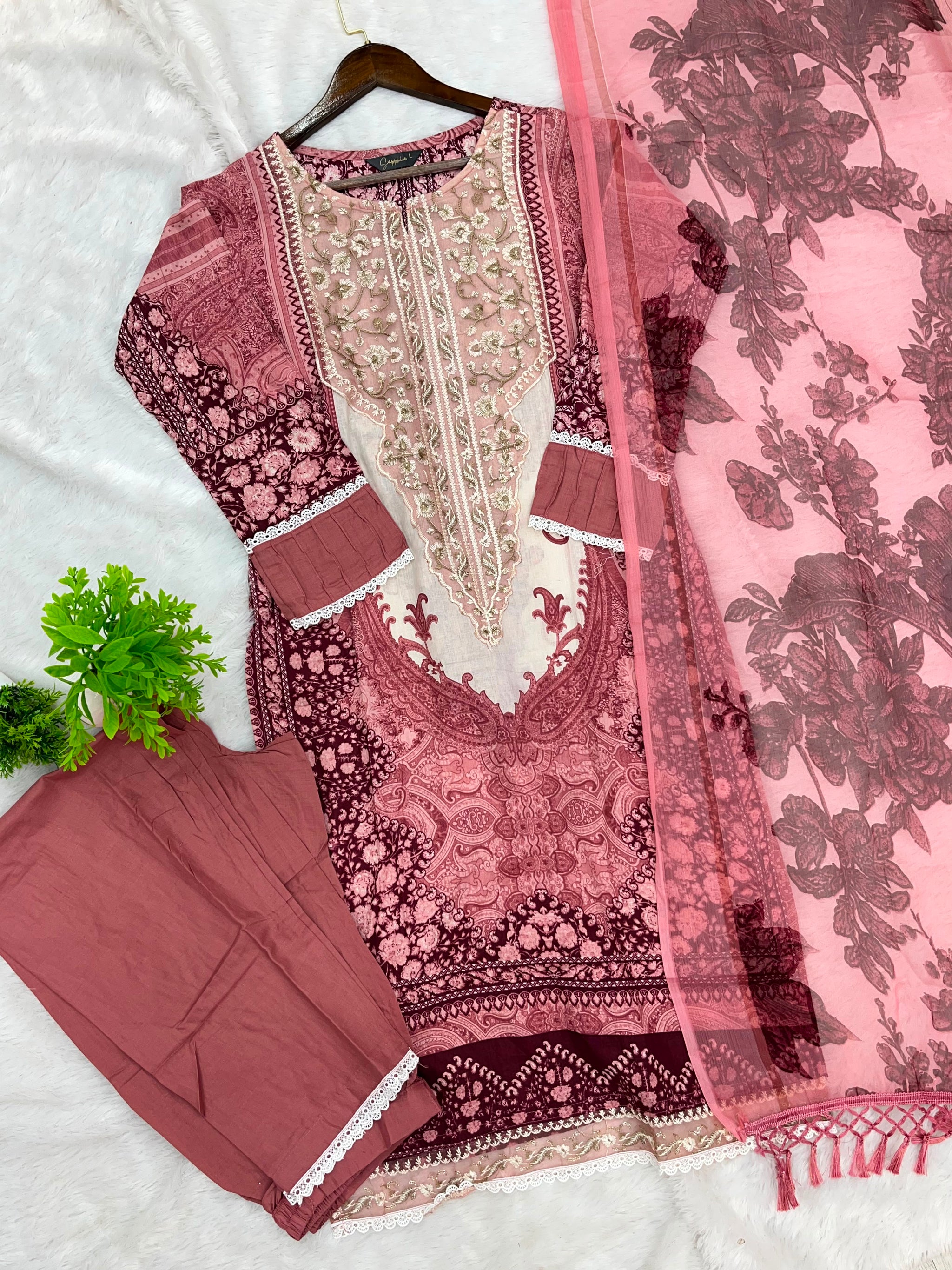 1212 Pakistani Lawn Suit - Dusty Rose