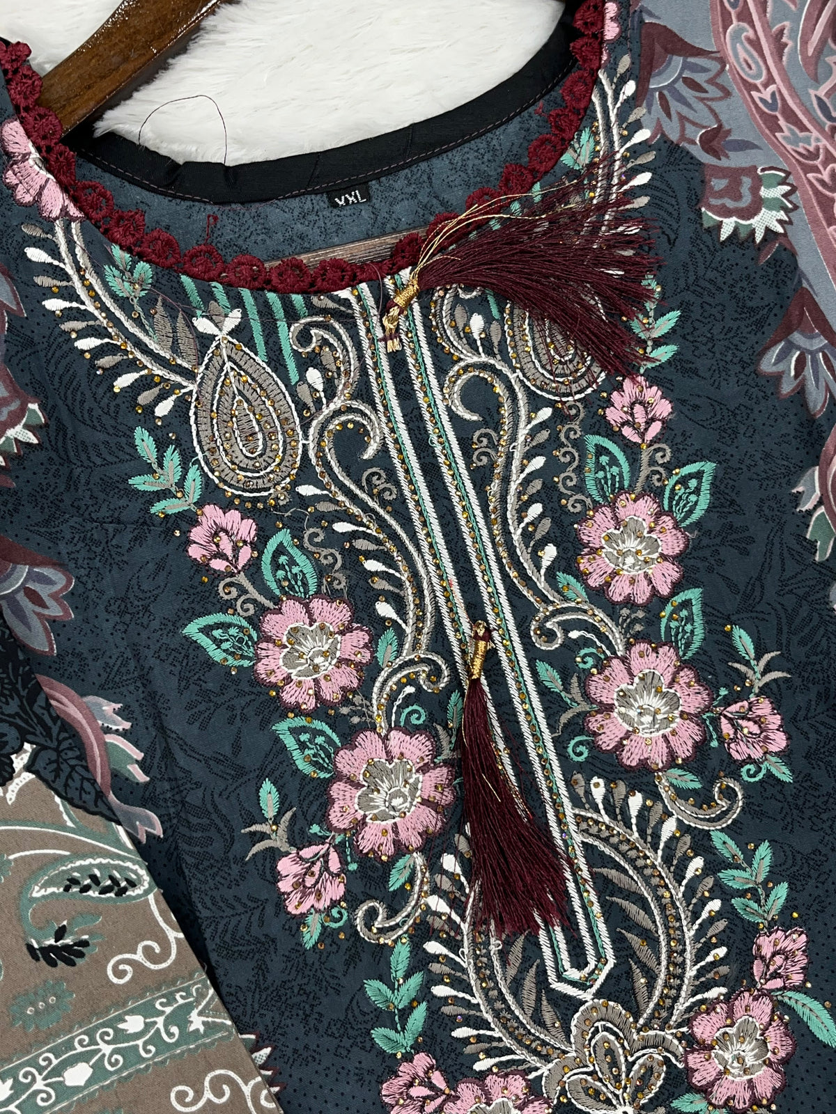 1449 Pakistani Embroidered Suit - Slate Grey