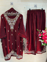 1204 Floral Hand-Work Partywear - Wine Red