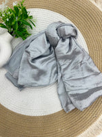 1187 Modest Satin Rhinestone Hijab - Silver Grey