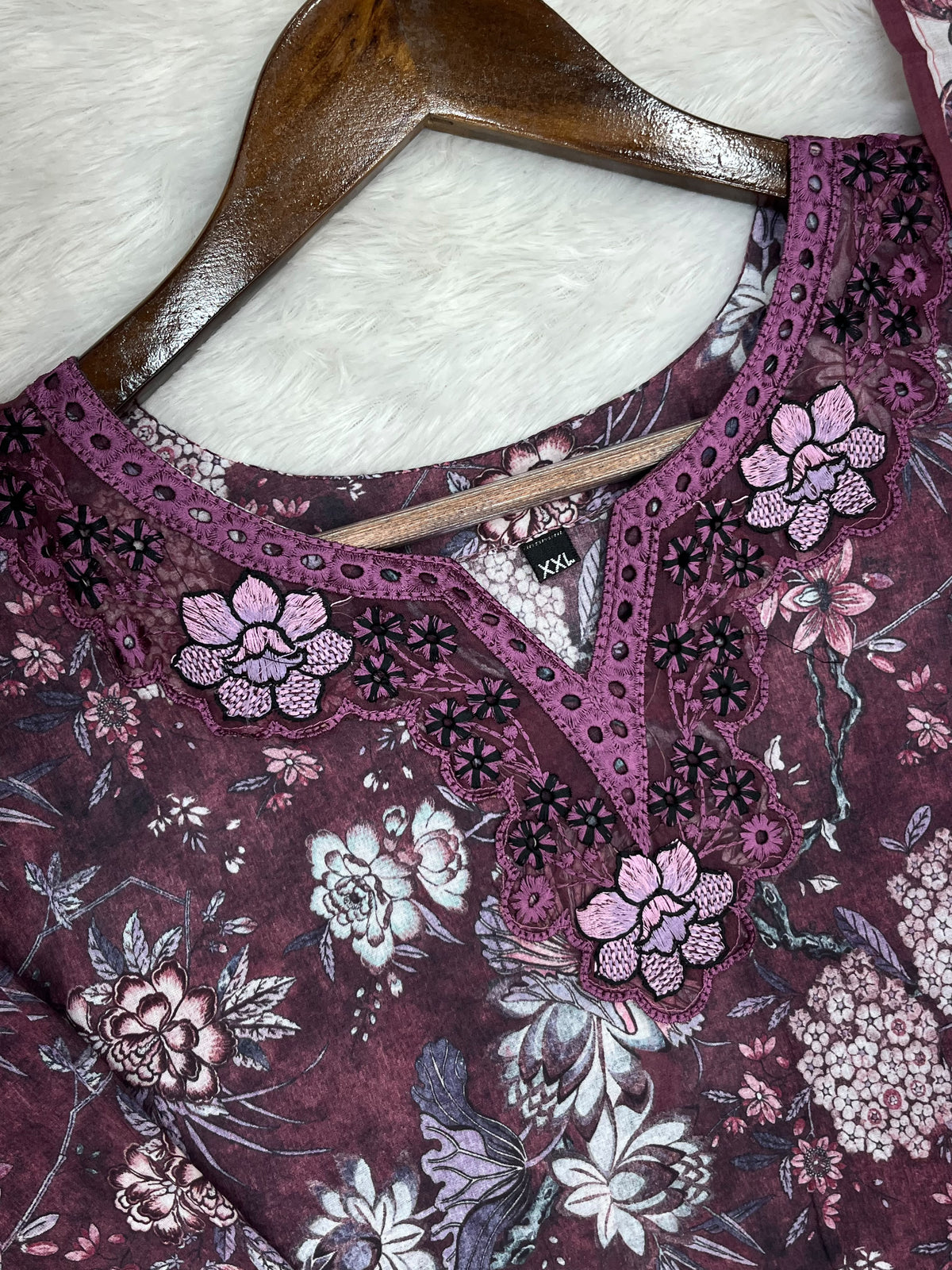 1424 Mausumery Foral Lawn Suit - Plum
