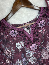1424 Mausumery Foral Lawn Suit - Plum