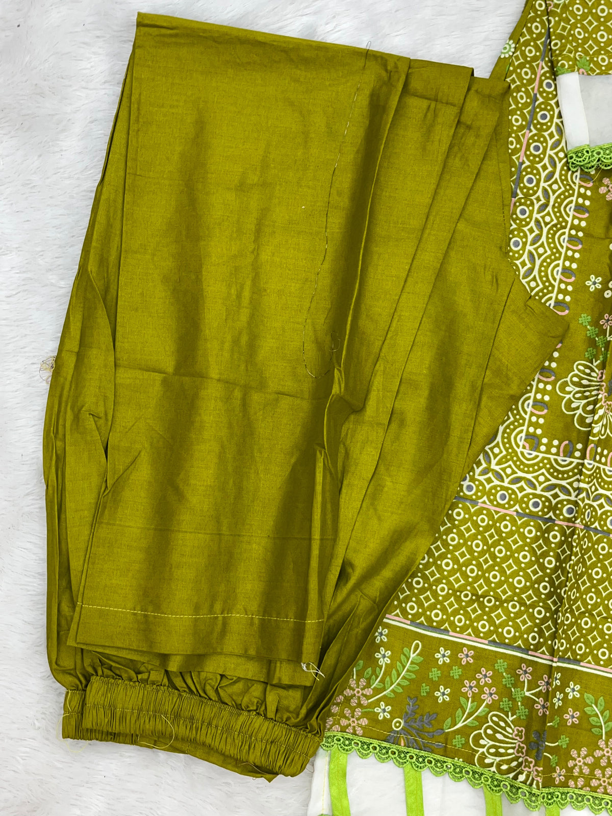 1451 Pakistani Embroidered Suit - Olive Green