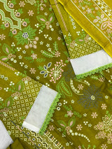 1451 Pakistani Embroidered Suit - Olive Green