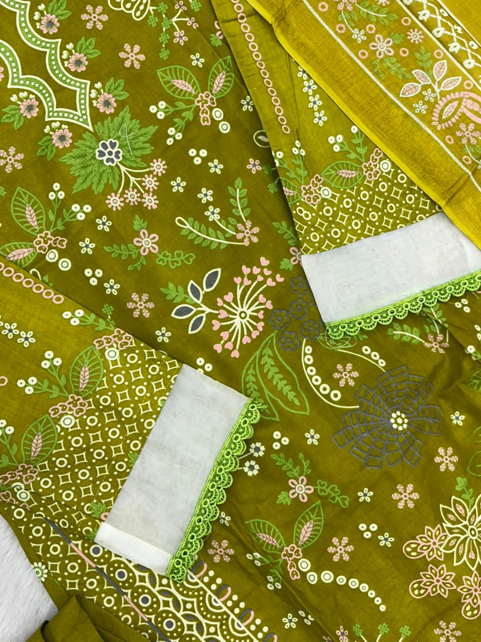 1451 Pakistani Embroidered Suit - Olive Green