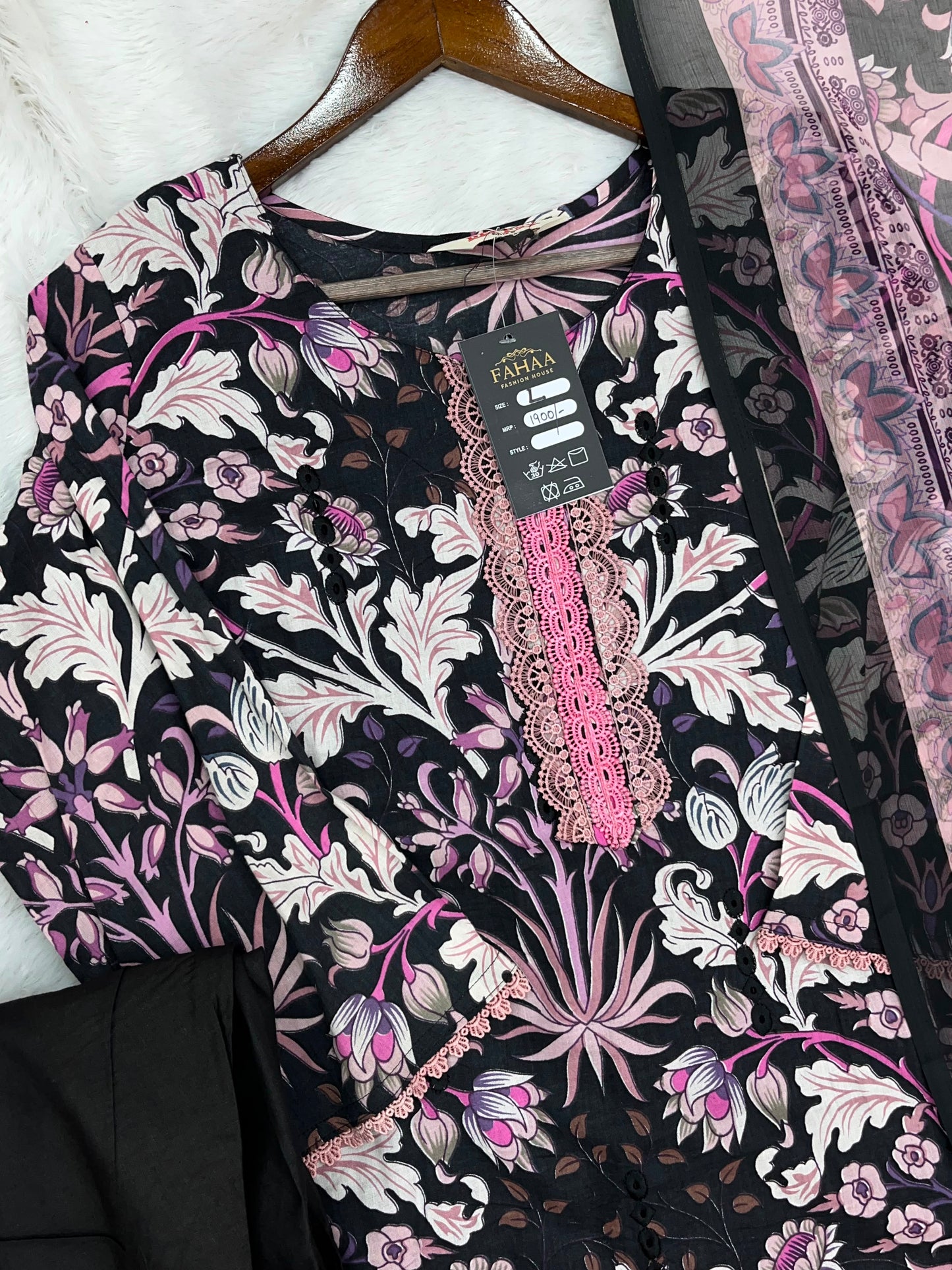 1320 Pakistani Chikankari Lawn Suit -  Black
